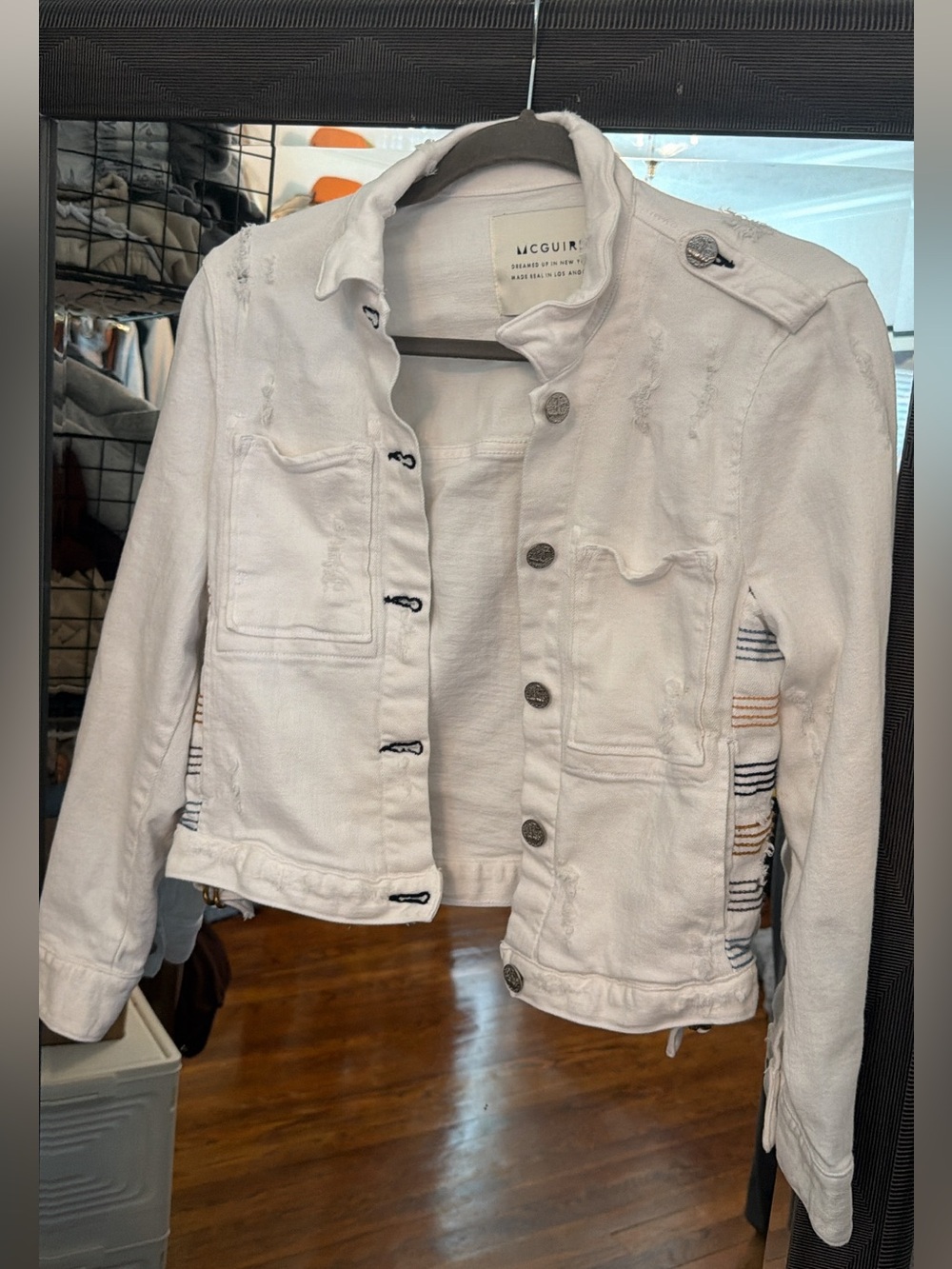 McGuire White Denim Distressed Cotton Jacket